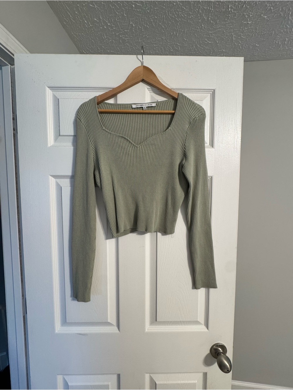 Celebrity Pink Ribbed Knit Top in Sage Green